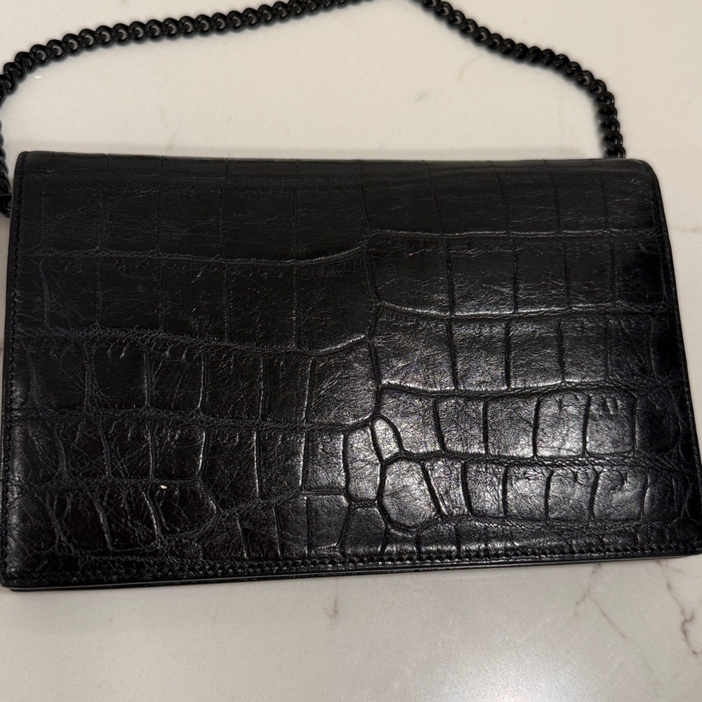 Yves Saint Laurent Black Croc-Embossed Leather Crossbody Bag - Picture 3 of 9